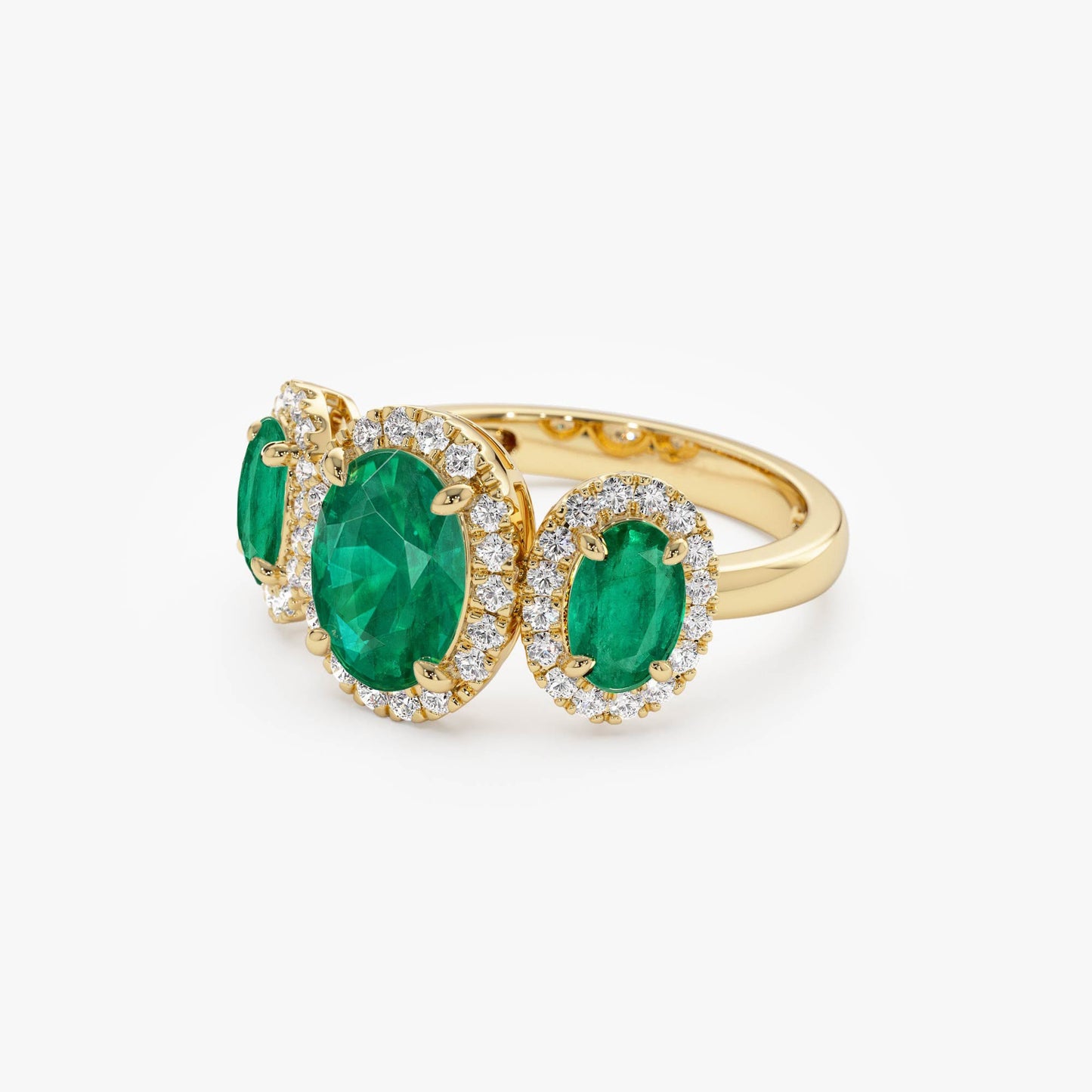 14K Three Stone Emerald Diamond Engagement Ring - Geum Jewels