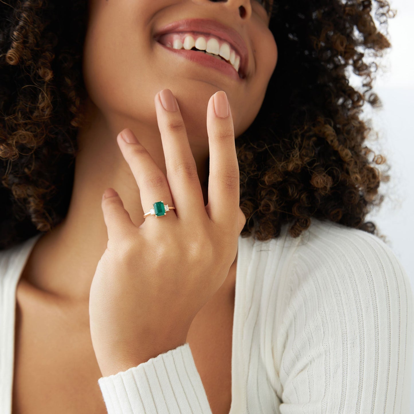 14k Three Stone Emerald Engagement Ring