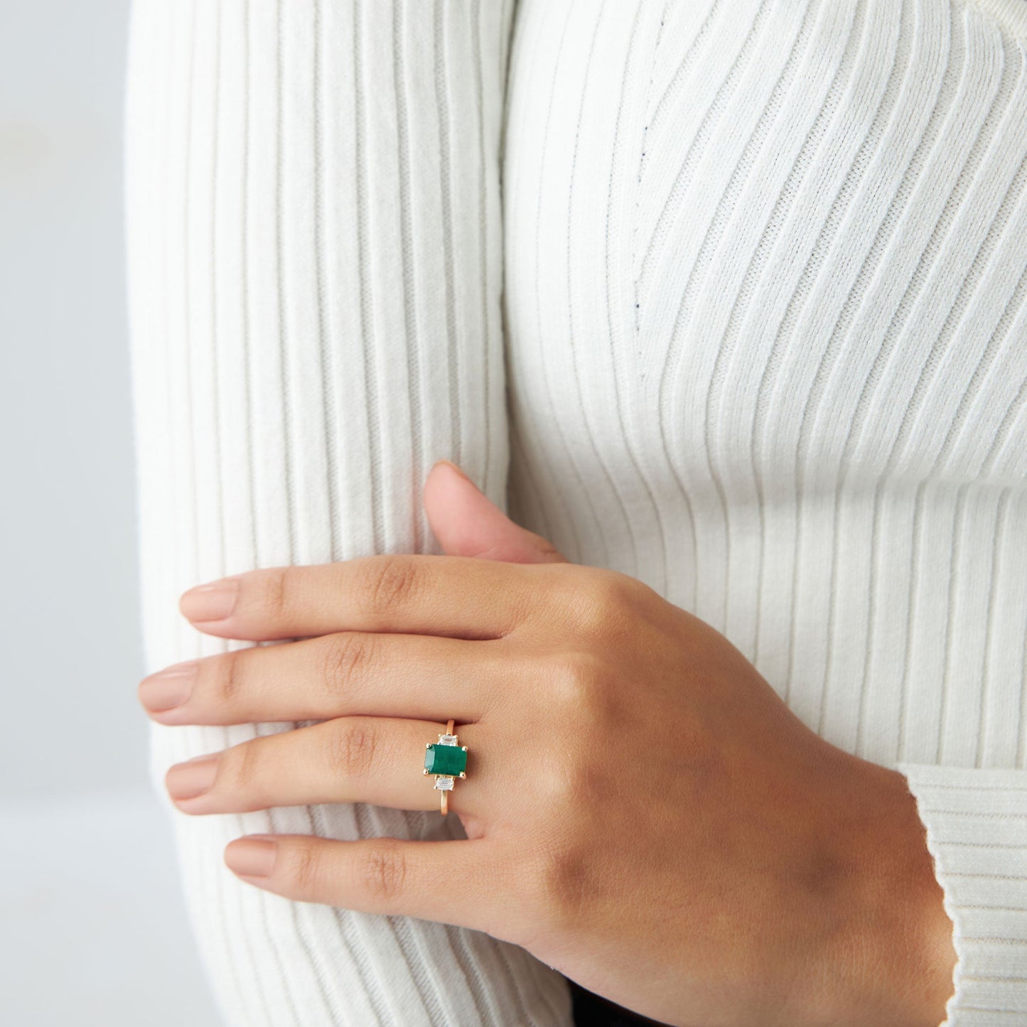 14k Three Stone Emerald Engagement Ring
