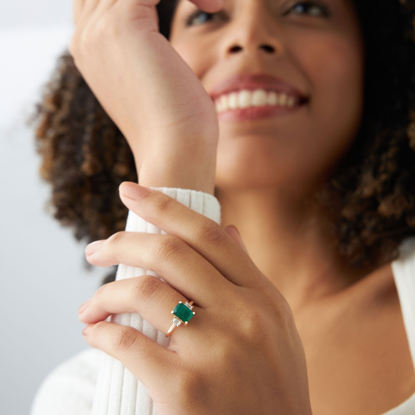 14k Three Stone Emerald Engagement Ring