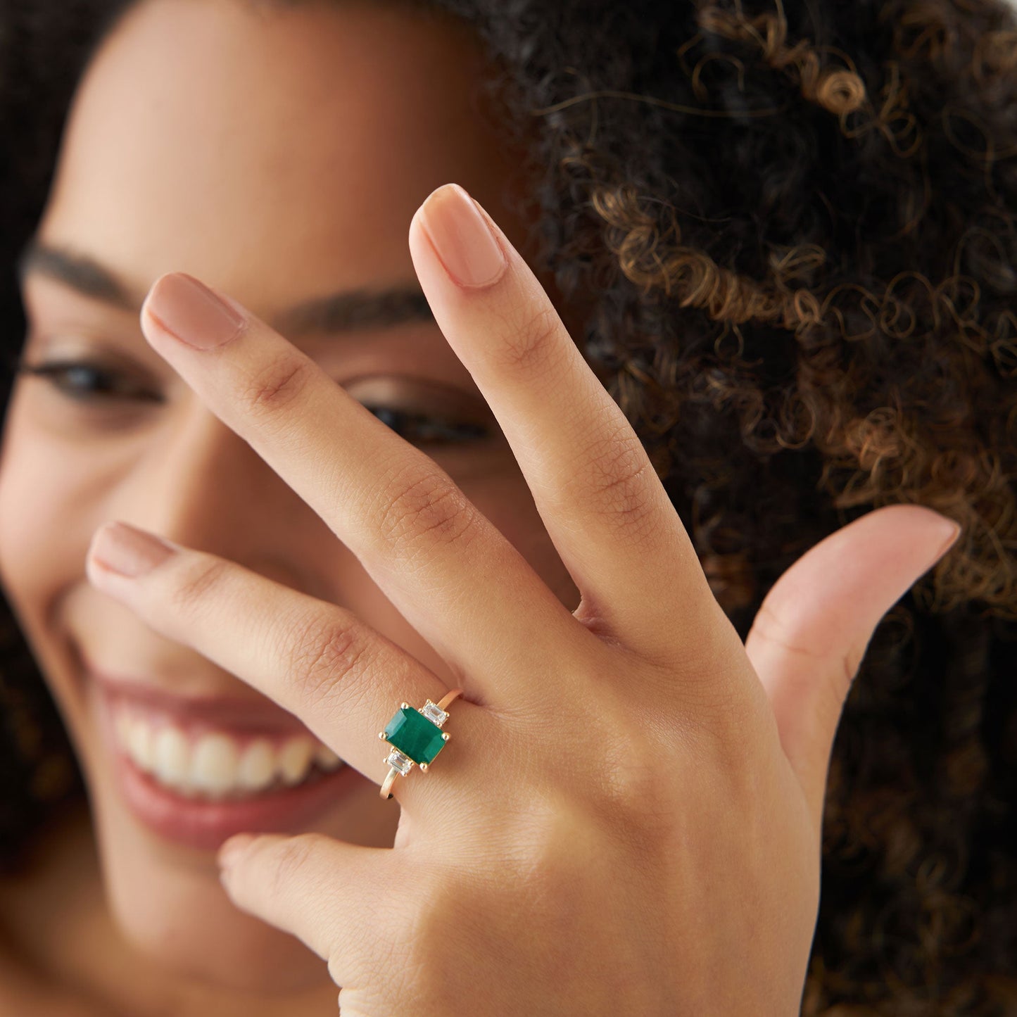 14k Three Stone Emerald Engagement Ring