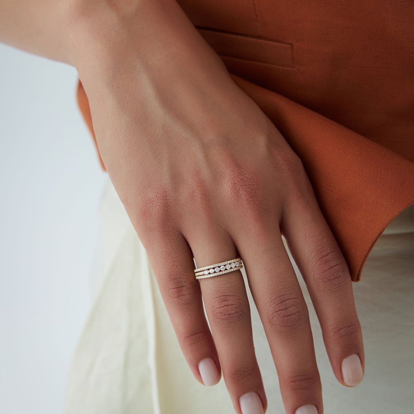 14k Triple Row Diamond Stacking Wedding Ring