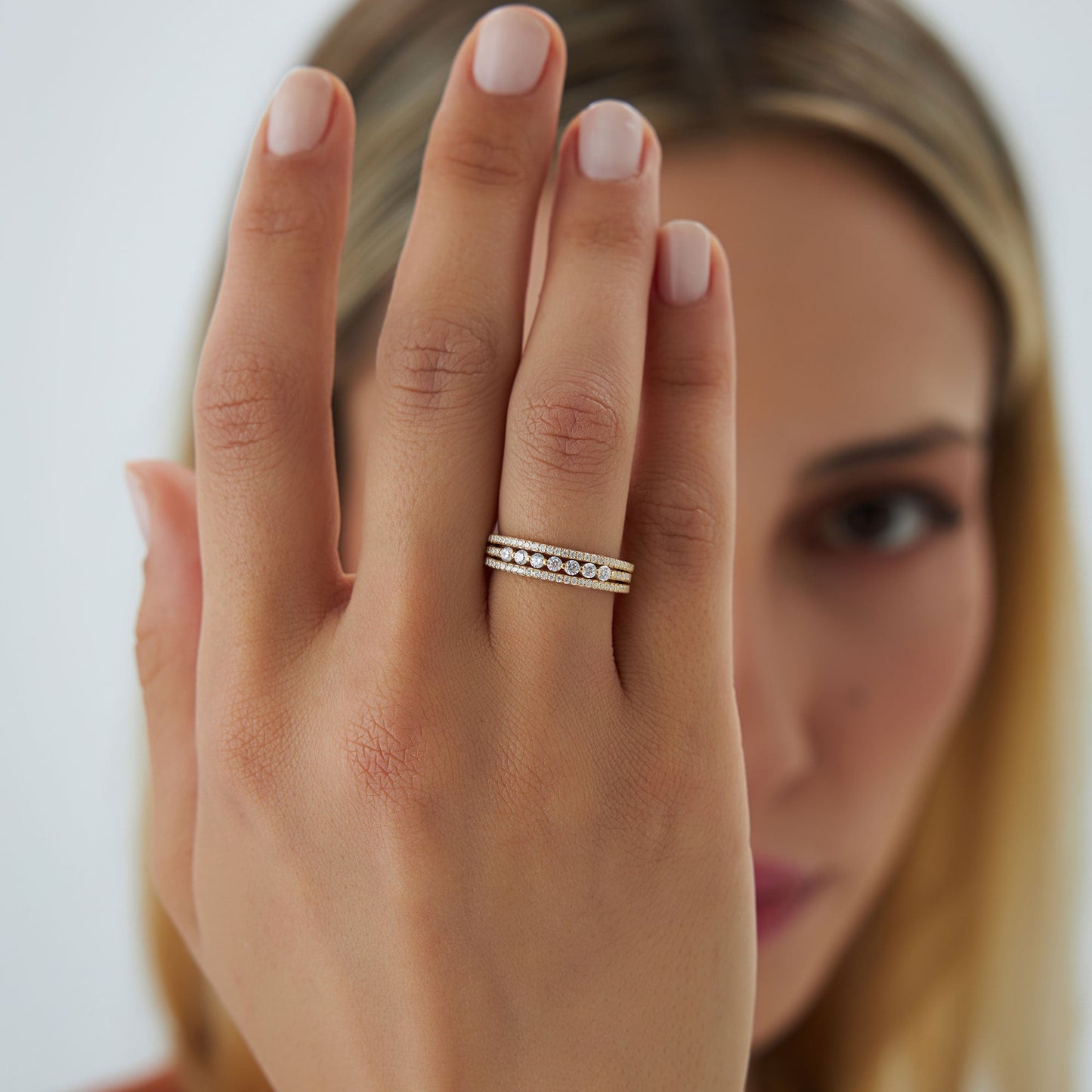 14k Triple Row Diamond Stacking Wedding Ring