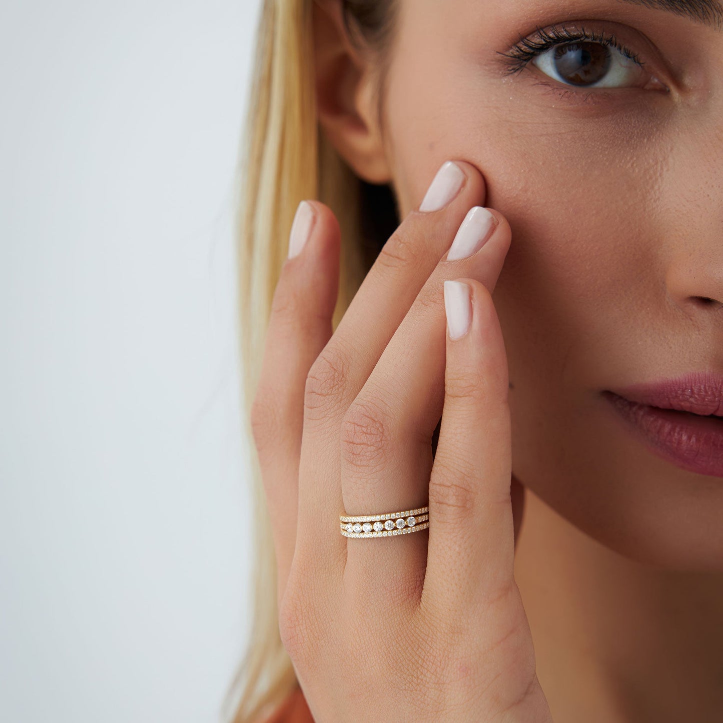 14k Triple Row Diamond Stacking Wedding Ring