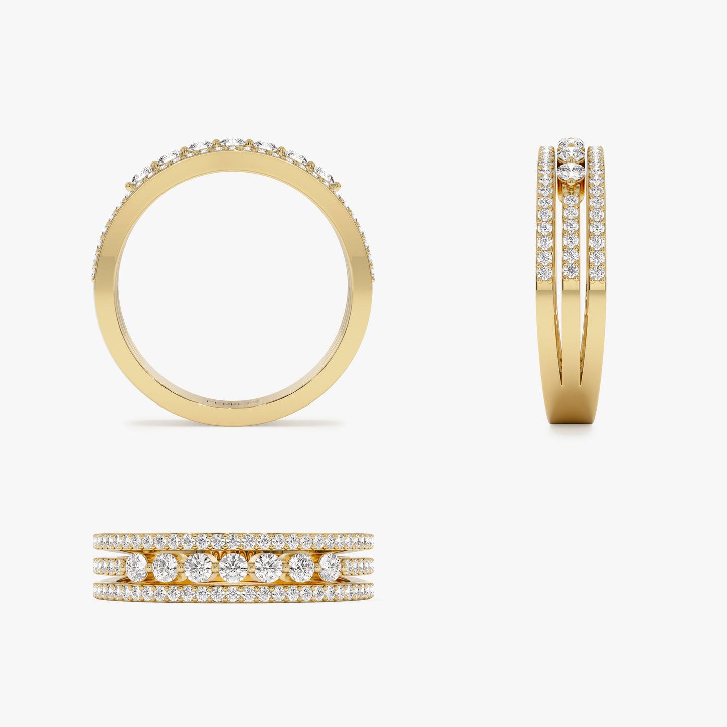 14k Triple Row Diamond Stacking Wedding Ring