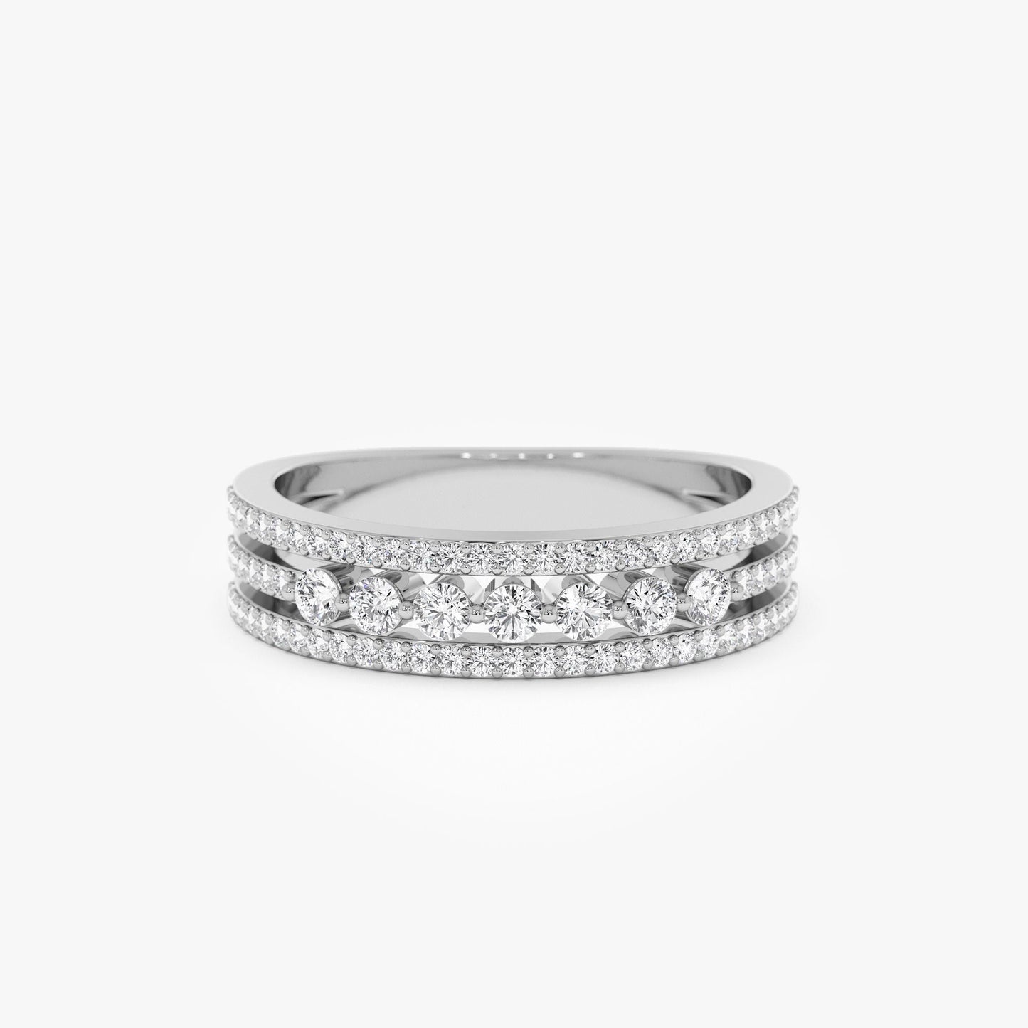 14k Triple Row Diamond Stacking Wedding Ring - Geum Jewels
