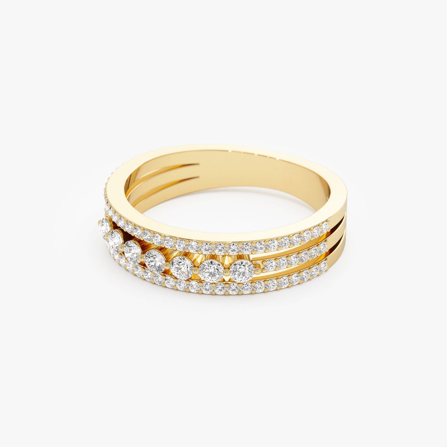 14k Triple Row Diamond Stacking Wedding Ring - Geum Jewels