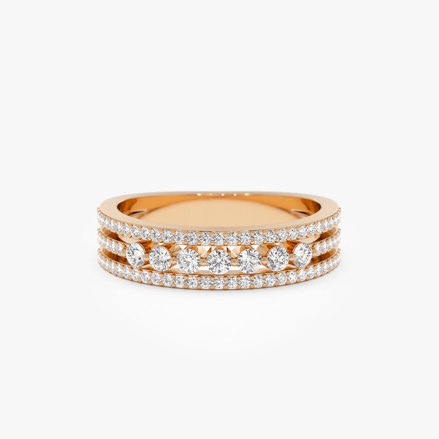 14k Triple Row Diamond Stacking Wedding Ring - Geum Jewels