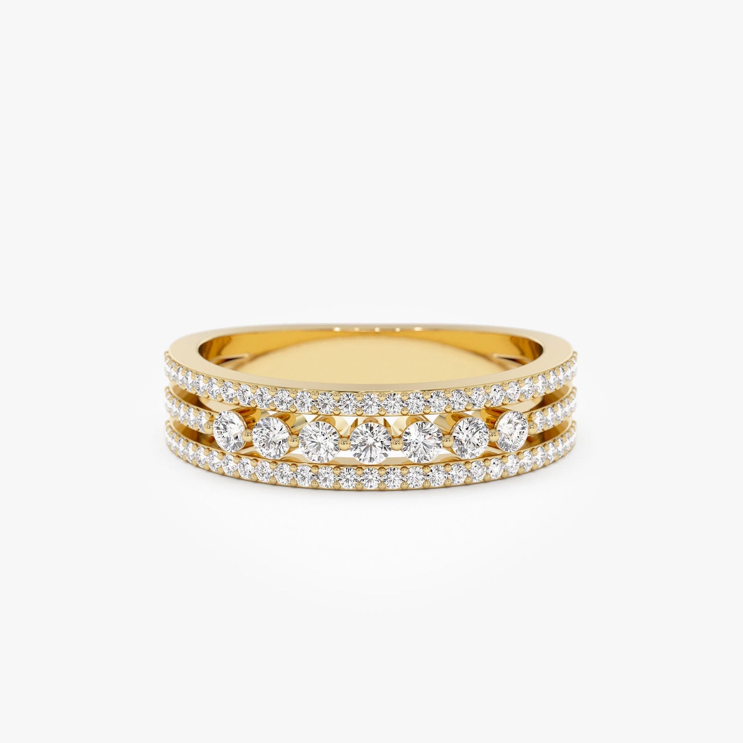 14k Triple Row Diamond Stacking Wedding Ring - Geum Jewels