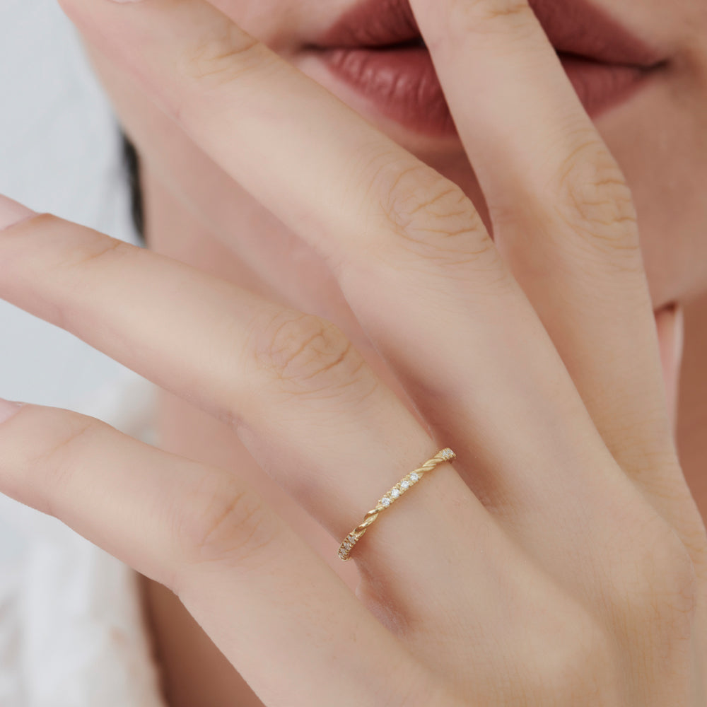 14k Twisted Rope Eternity Diamond Ring