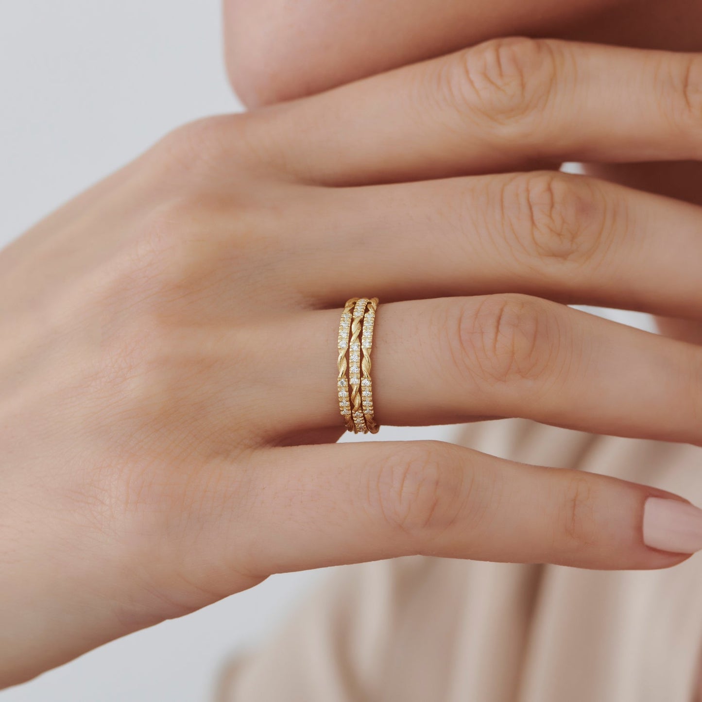 14k Twisted Rope Eternity Diamond Ring