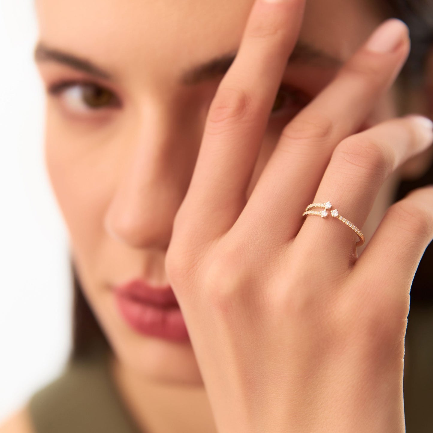 14k Unique Diamond Crossover Ring For Women