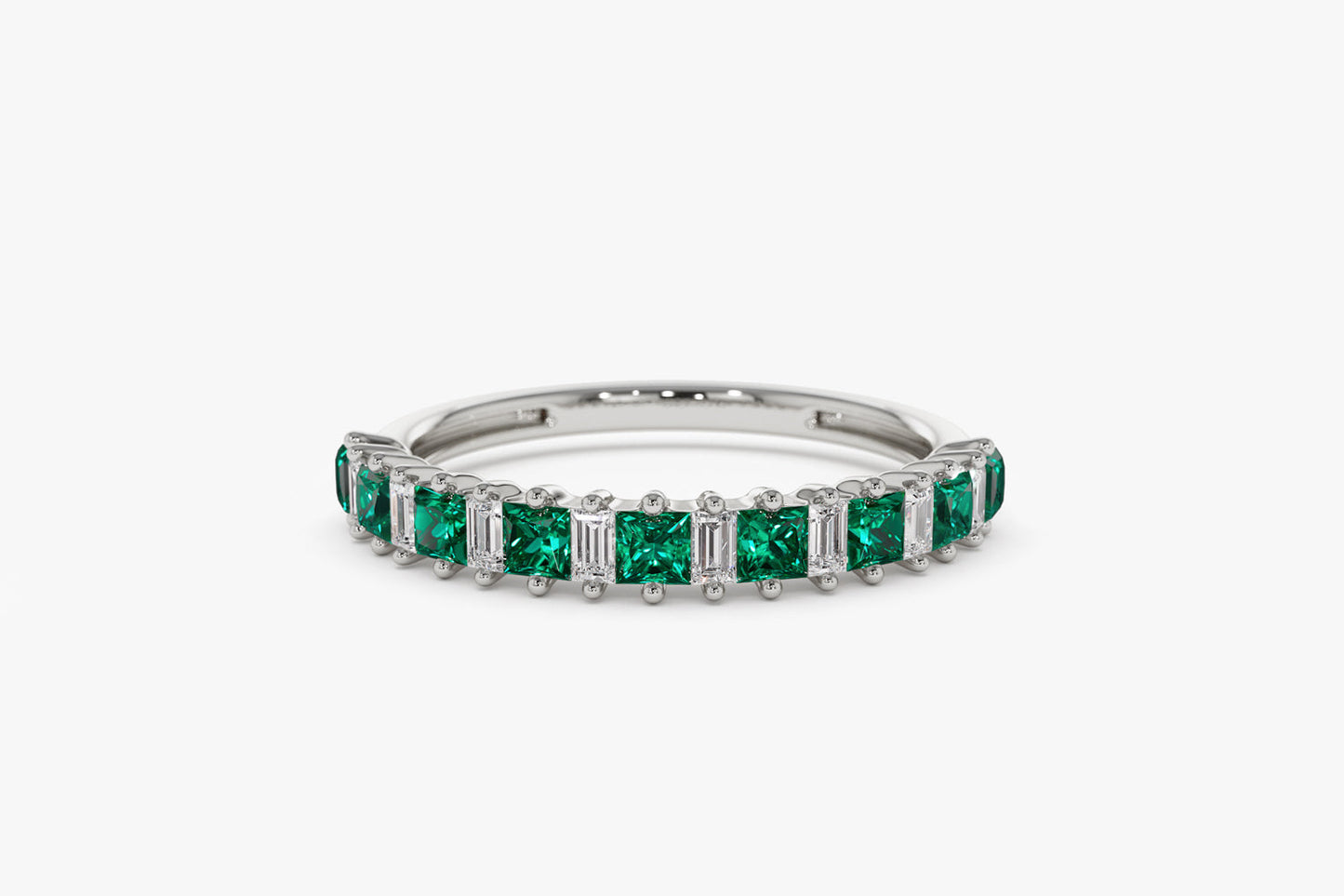 14k Unique Princess Cut Emerald and Baguette Diamond Ring - Geum Jewels