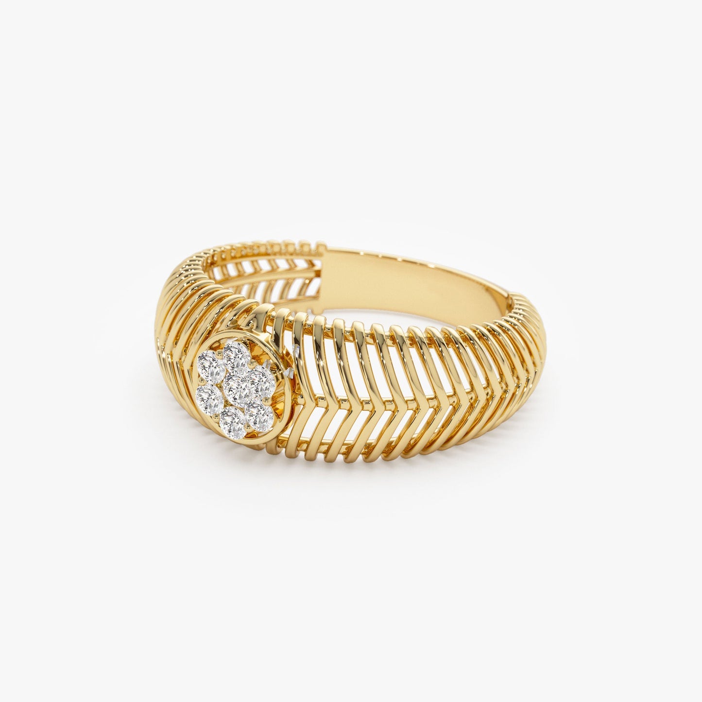 14k Unique Ribbed Illusion Setting Diamond Ring - Geum Jewels