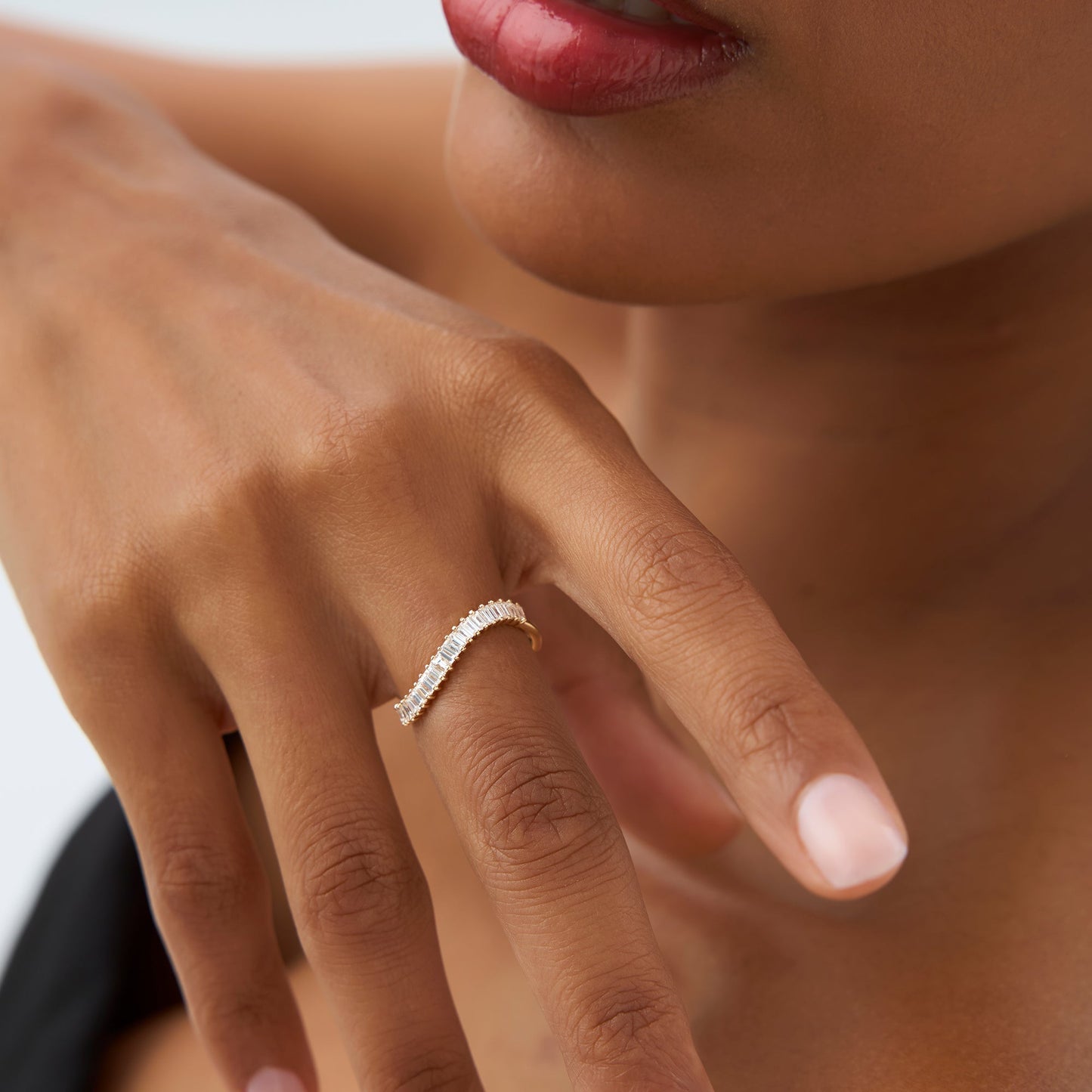 14k Unique Wave Design Baguette Diamond Ring