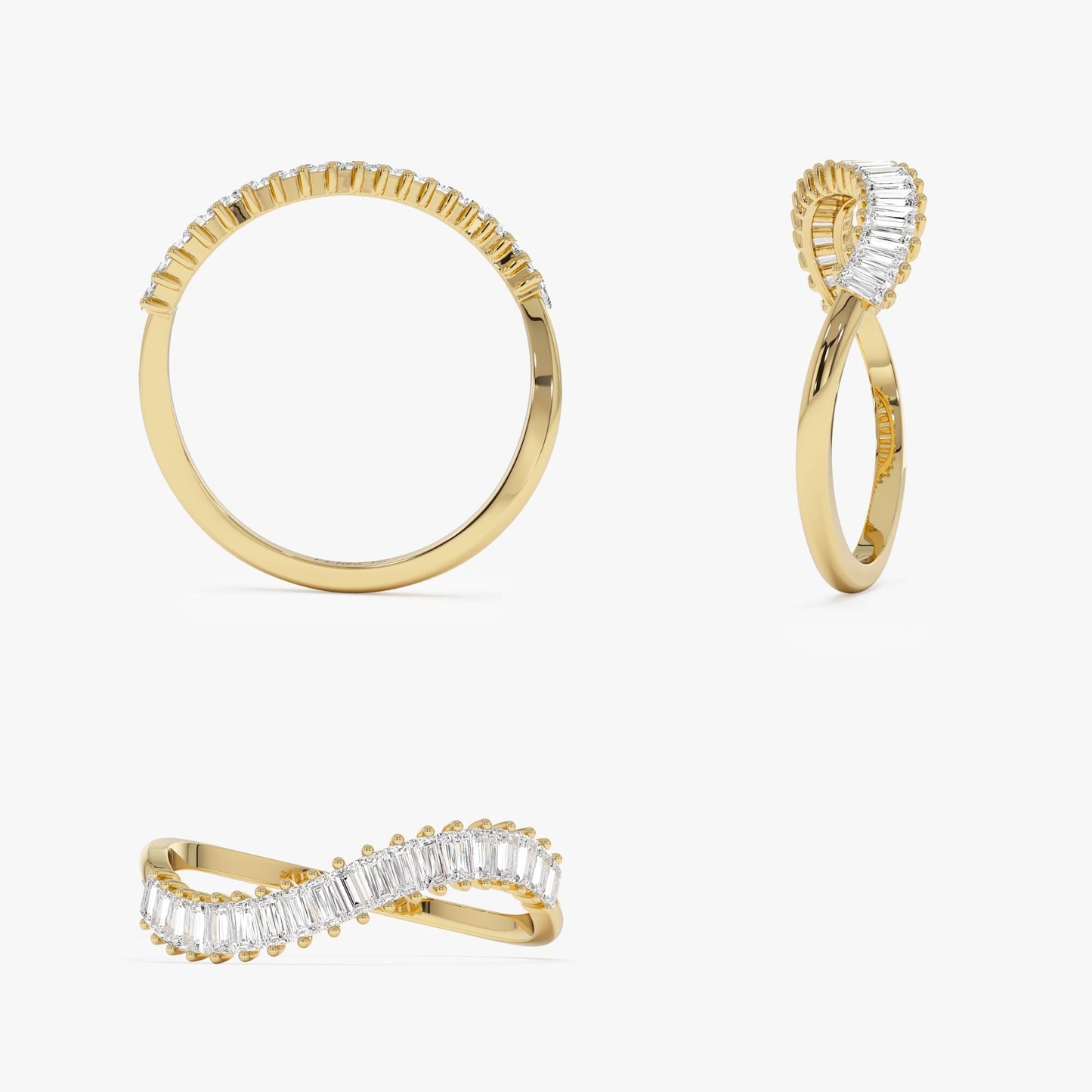 14k Unique Wave Design Baguette Diamond Ring