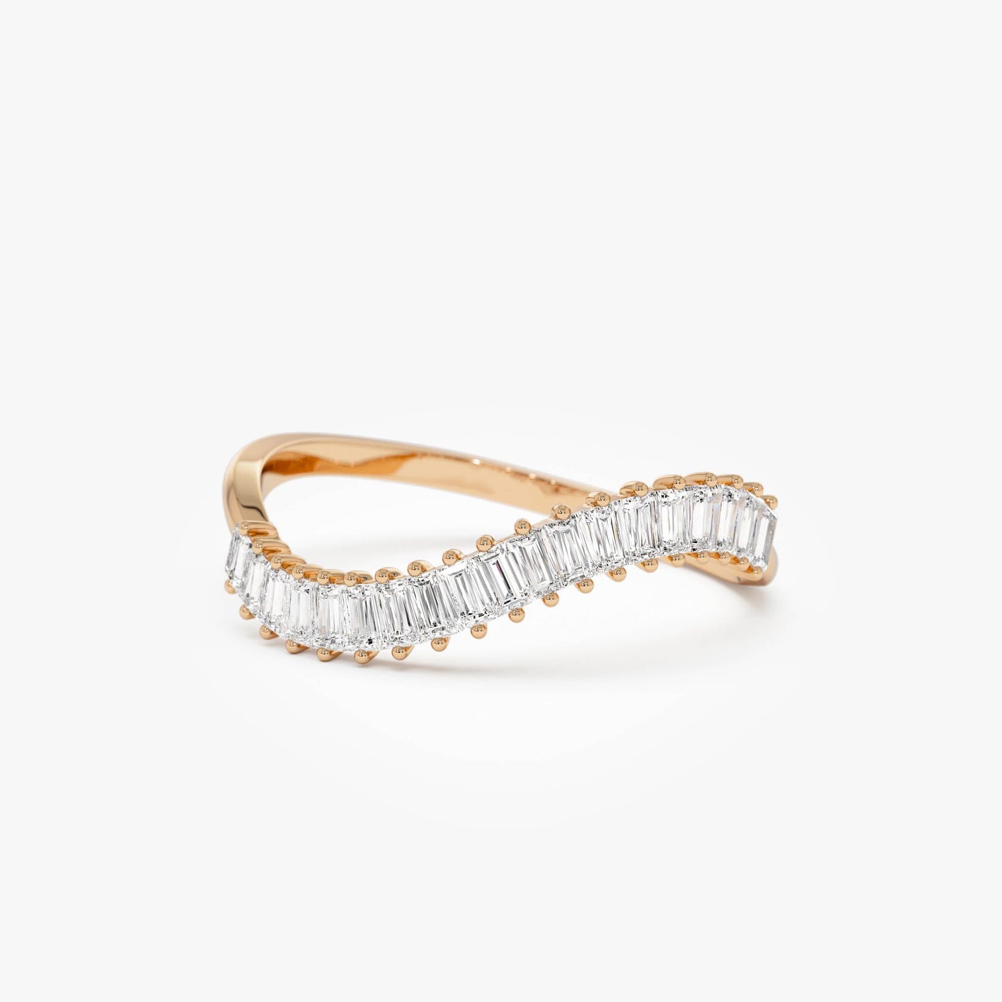 14k Unique Wave Design Baguette Diamond Ring - Geum Jewels