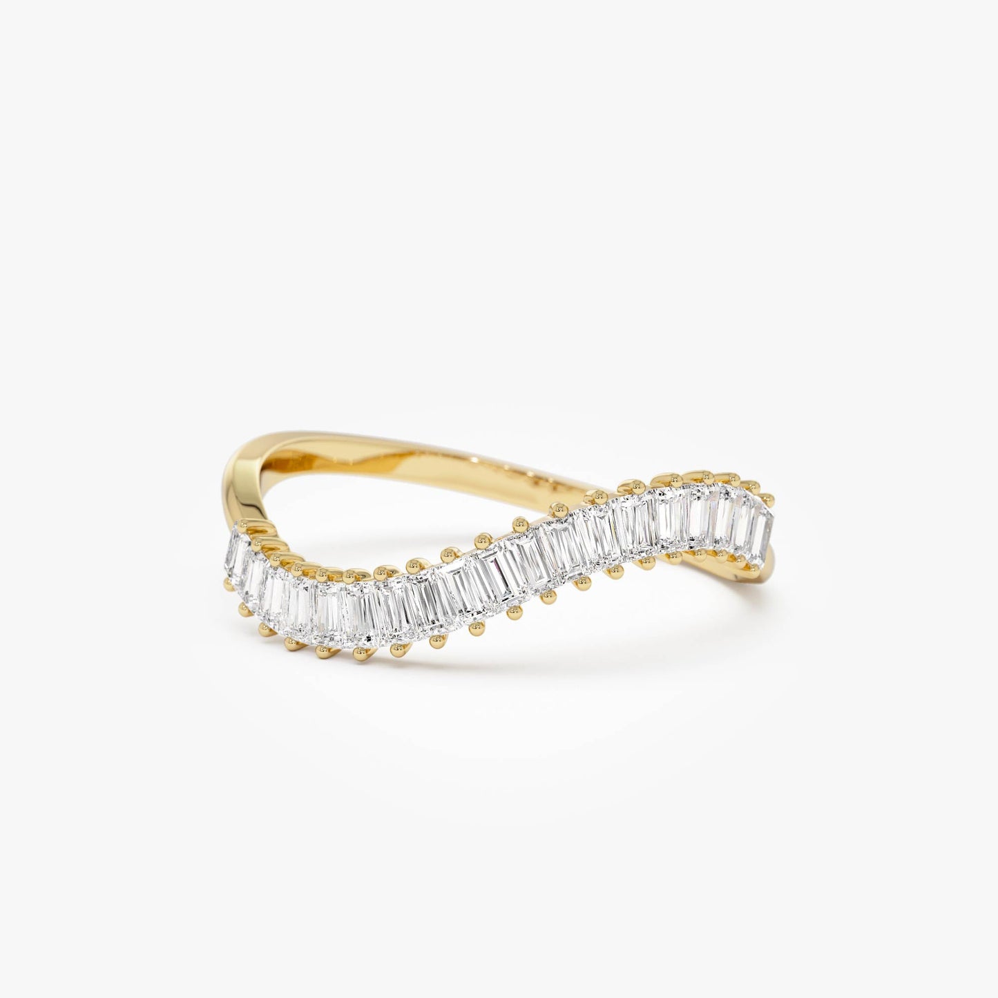 14k Unique Wave Design Baguette Diamond Ring - Geum Jewels