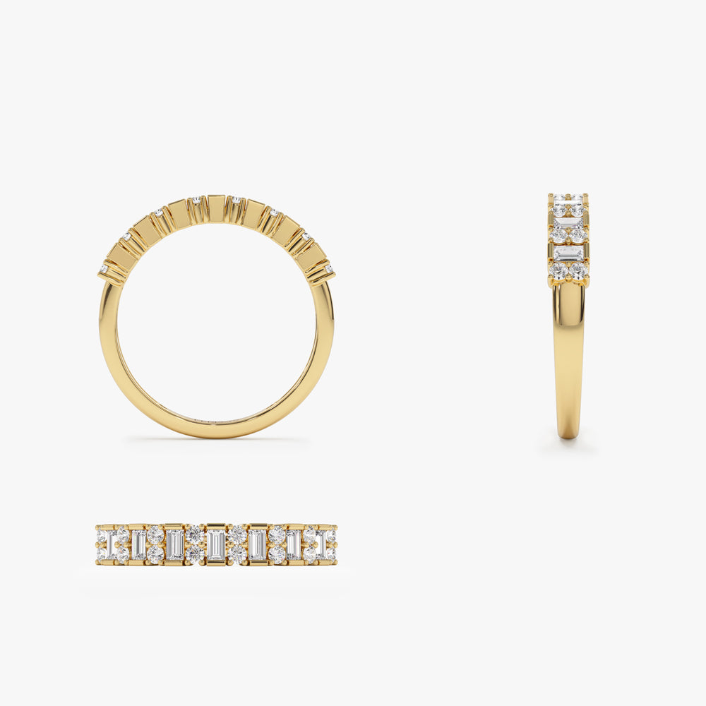 14k Vertical Baguette and Round Diamond Wedding Band
