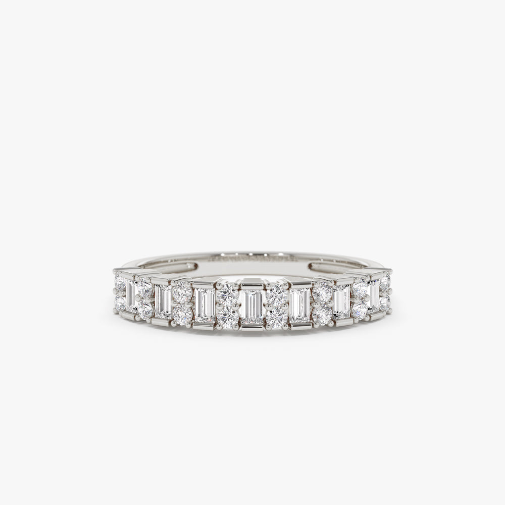 14k Vertical Baguette and Round Diamond Wedding Band - Geum Jewels