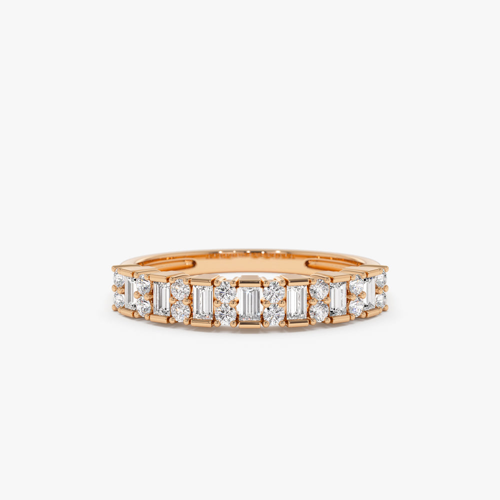 14k Vertical Baguette and Round Diamond Wedding Band - Geum Jewels