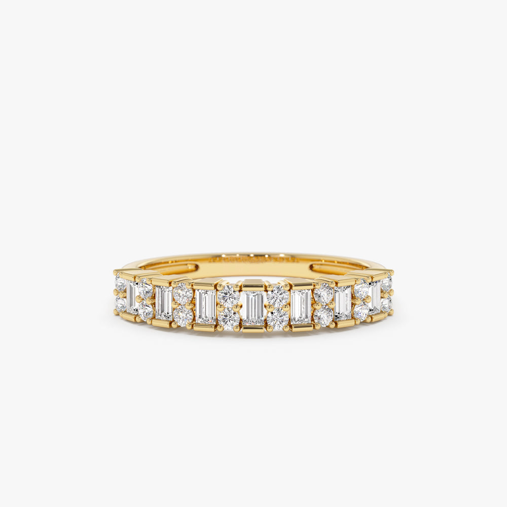 14k Vertical Baguette and Round Diamond Wedding Band - Geum Jewels