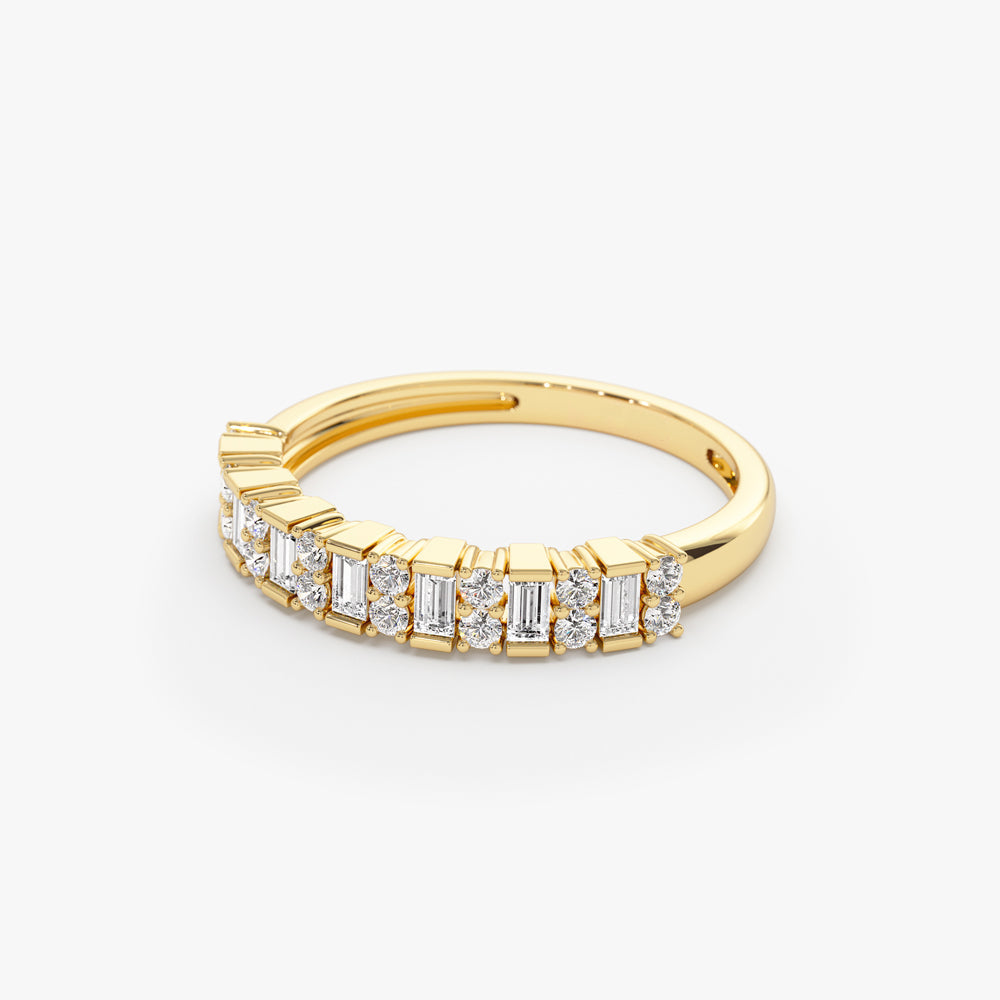 14k Vertical Baguette and Round Diamond Wedding Band - Geum Jewels