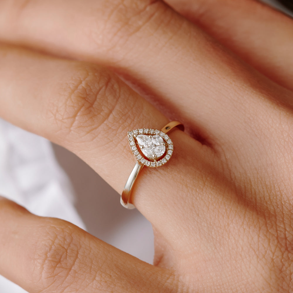 Illusion Set Pear Shape Engagement Ring in 14k