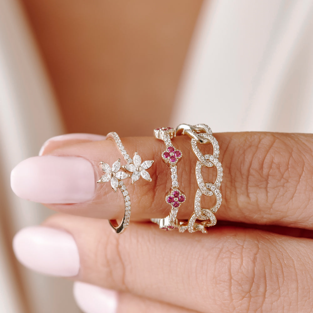 Marquise Diamond Flower Bypass Ring in 14k
