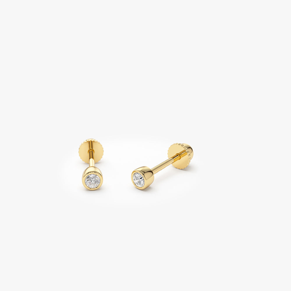 14k Bezel Setting Diamond Stud Piercing - Geum Jewels