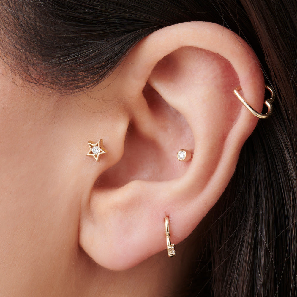 14k Bezel Setting Diamond Stud Piercing - Geum Jewels
