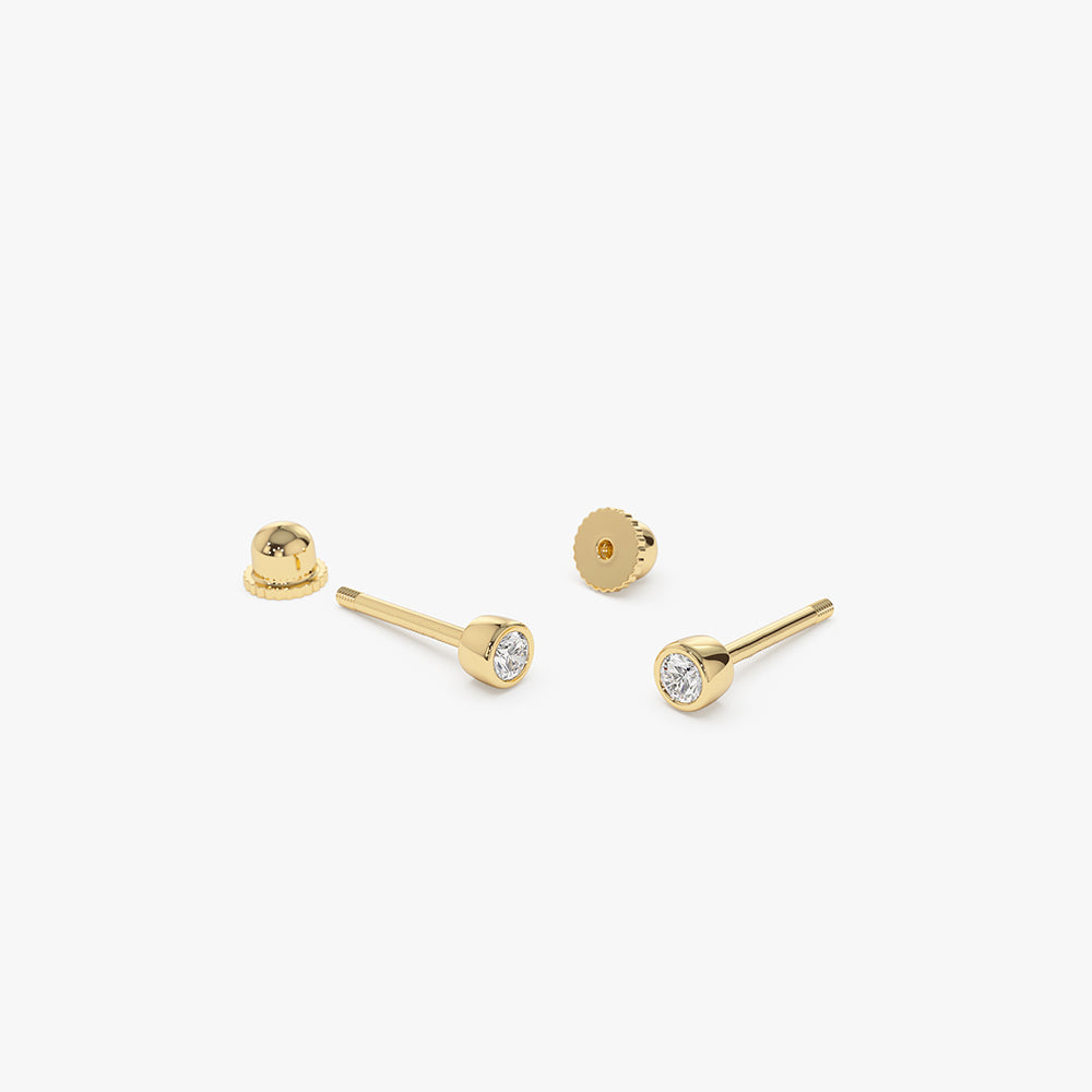 14k Bezel Setting Diamond Stud Piercing - Geum Jewels