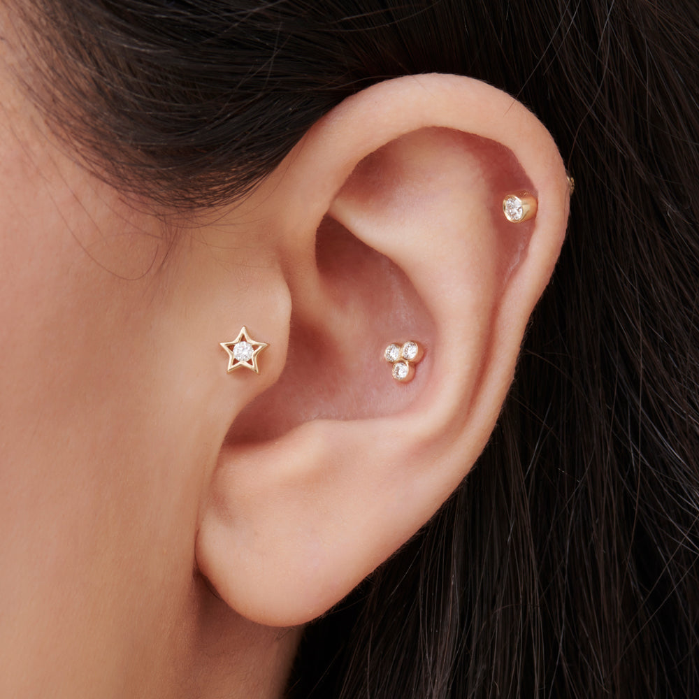 14K Dainty Diamond Trio Helix Piercing - Geum Jewels