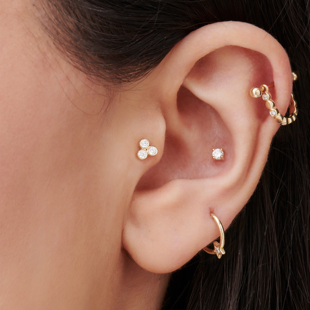 14K Dainty Diamond Trio Helix Piercing - Geum Jewels