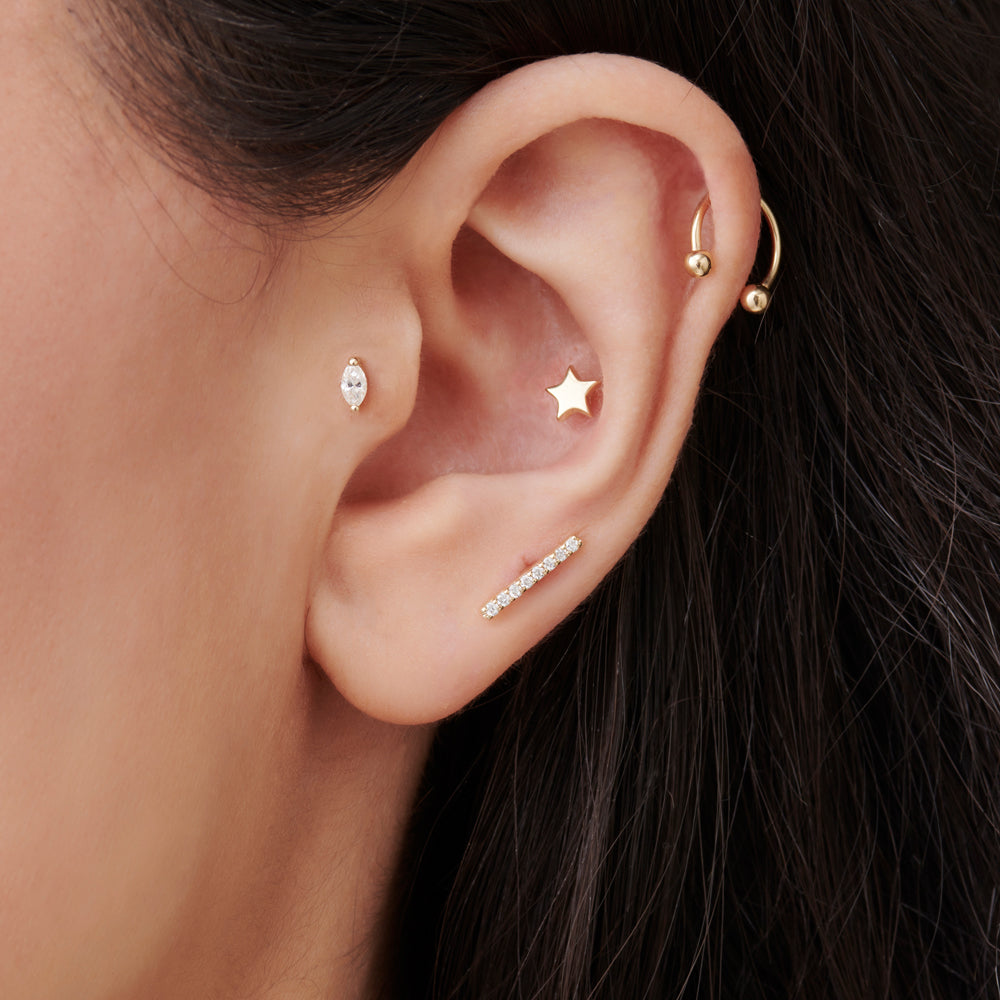 14k Diamond Bar Helix Piercing - Geum Jewels
