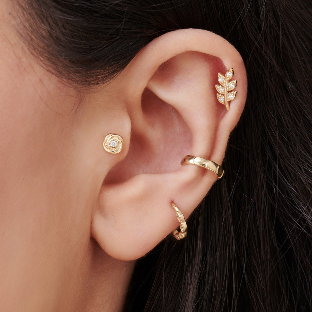 14k Leaf Diamond Helix Piercing - Geum Jewels