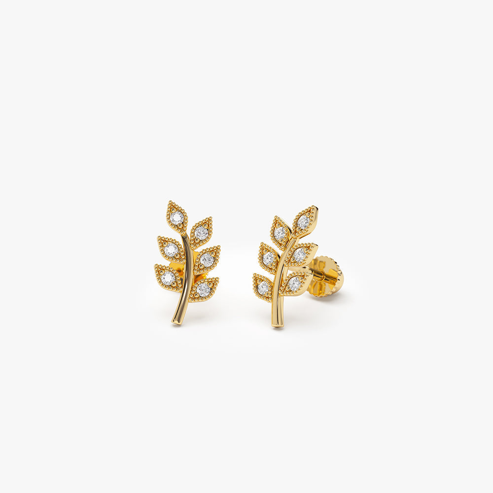 14k Leaf Diamond Helix Piercing - Geum Jewels