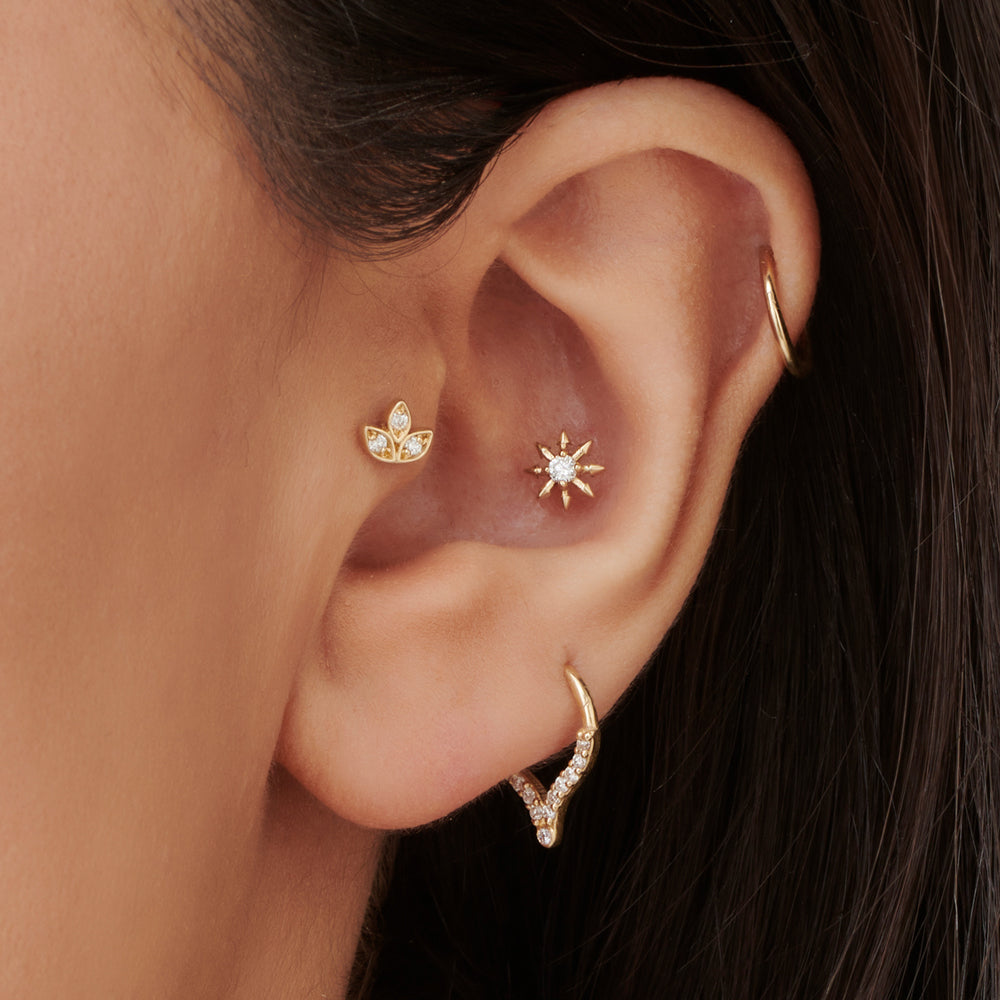 14k Leaf Petal Diamond Helix Piercing - Geum Jewels