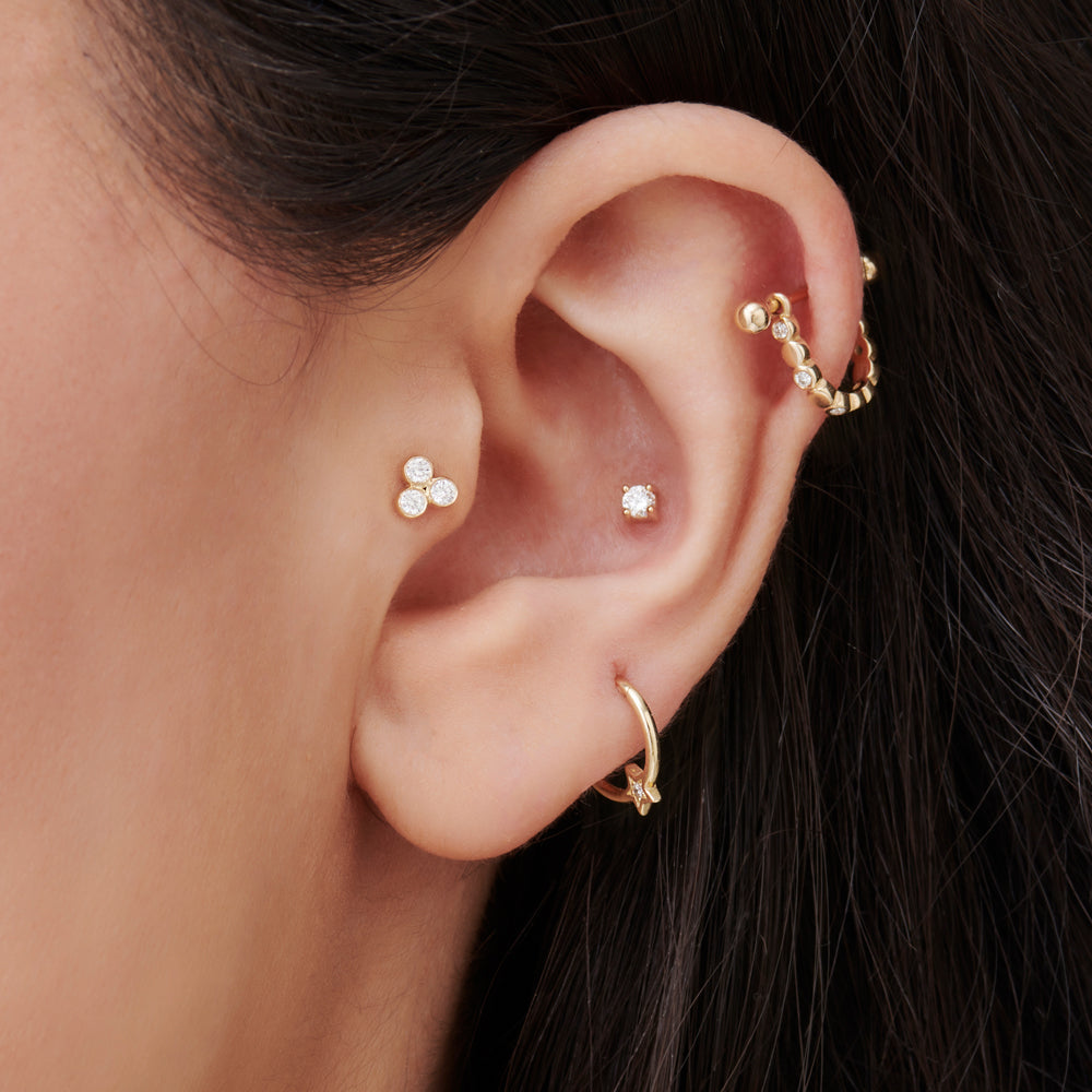 14k Prong Setting Diamond Stud Piercing - Geum Jewels