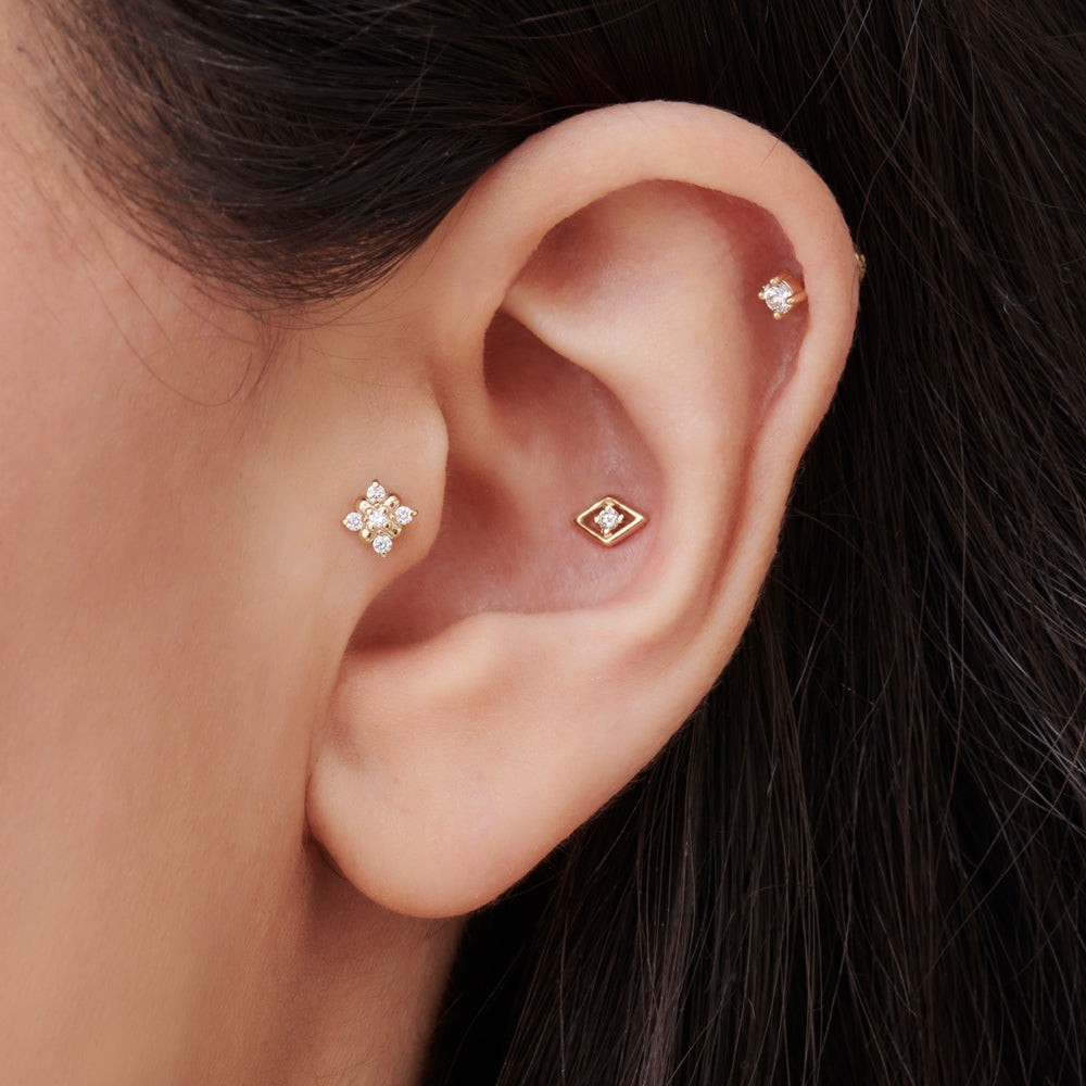 14k Prong Setting Diamond Stud Piercing - Geum Jewels