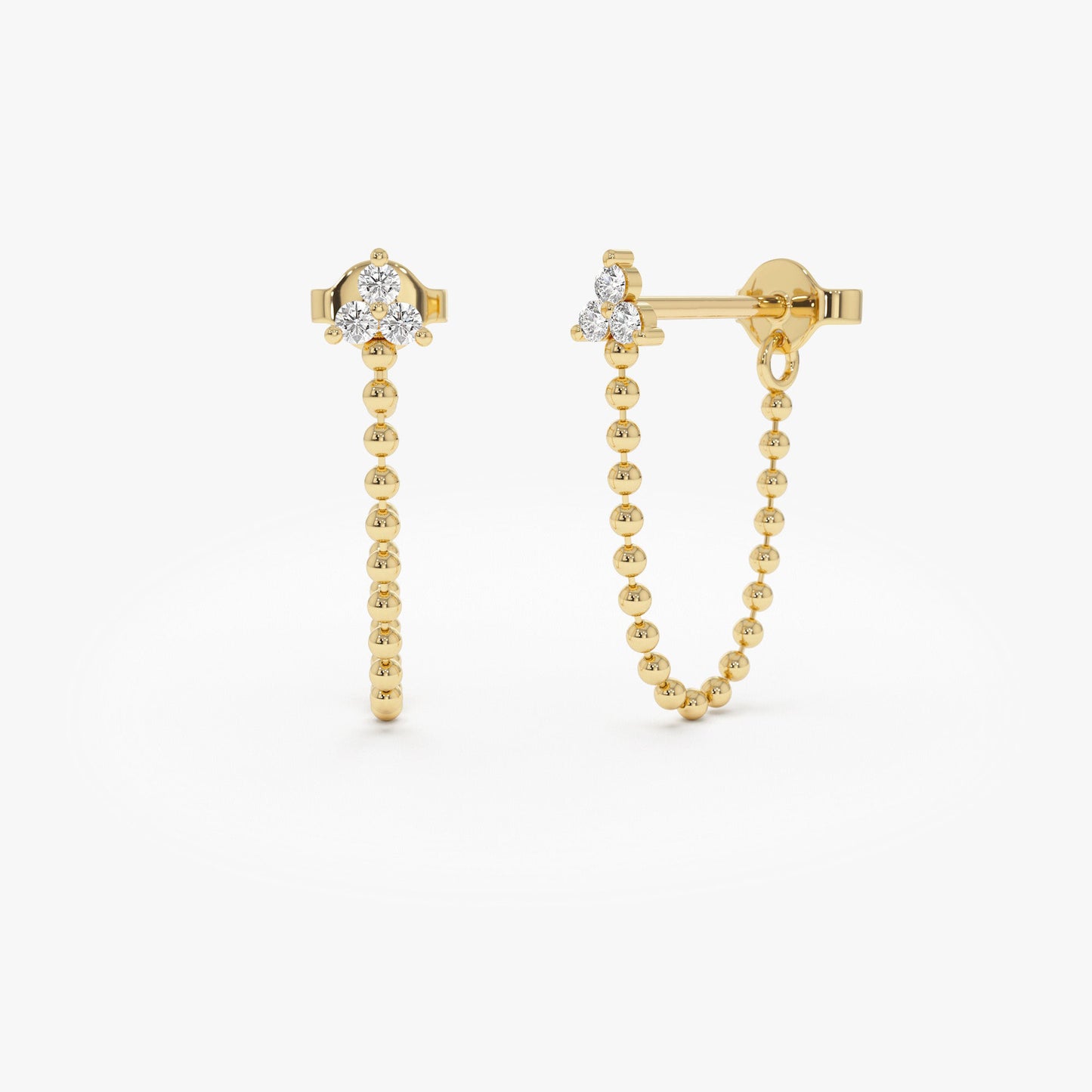 14k Trio Diamond Beaded Dangling Earrings - Geum Jewels