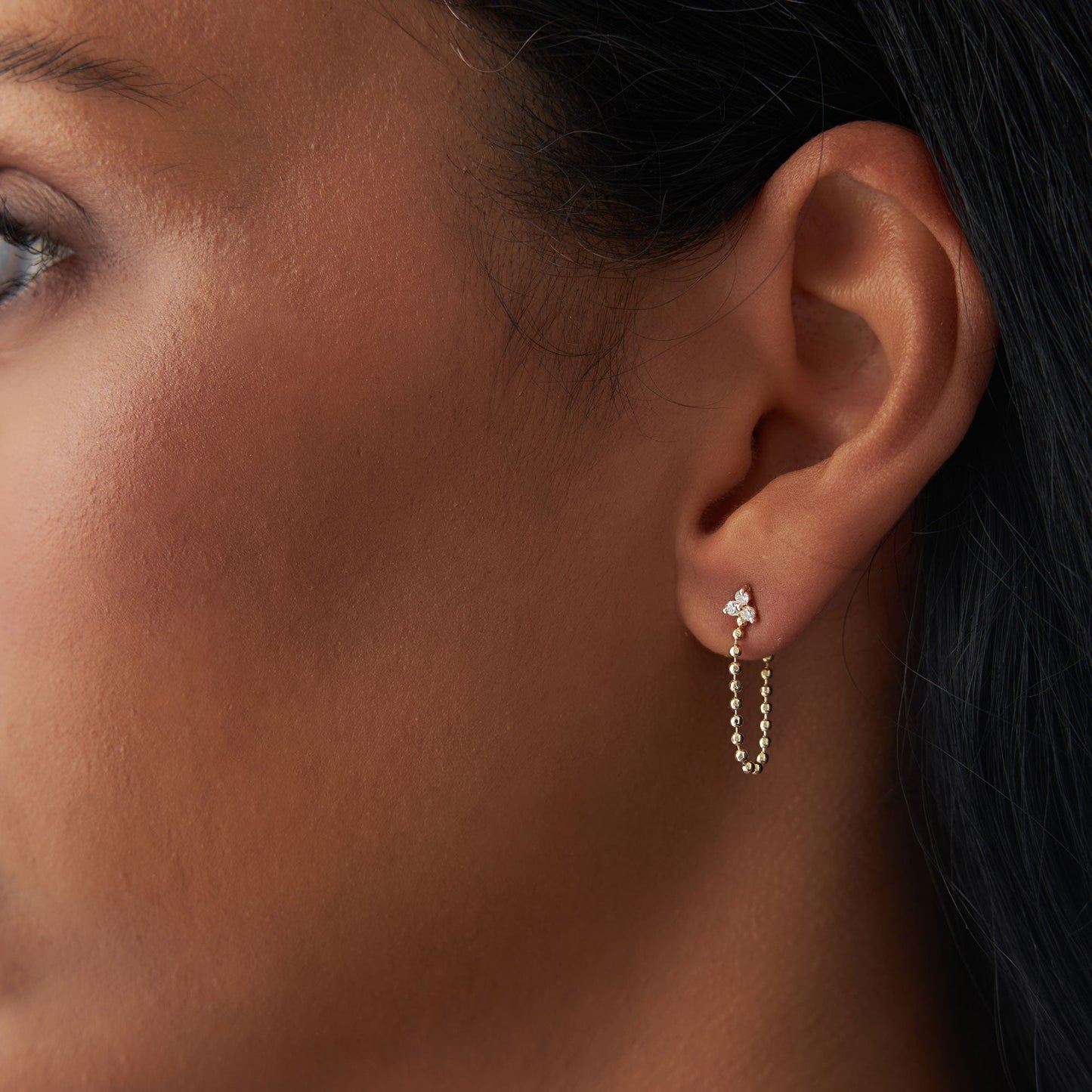 14k Trio Diamond Beaded Dangling Earrings - Geum Jewels