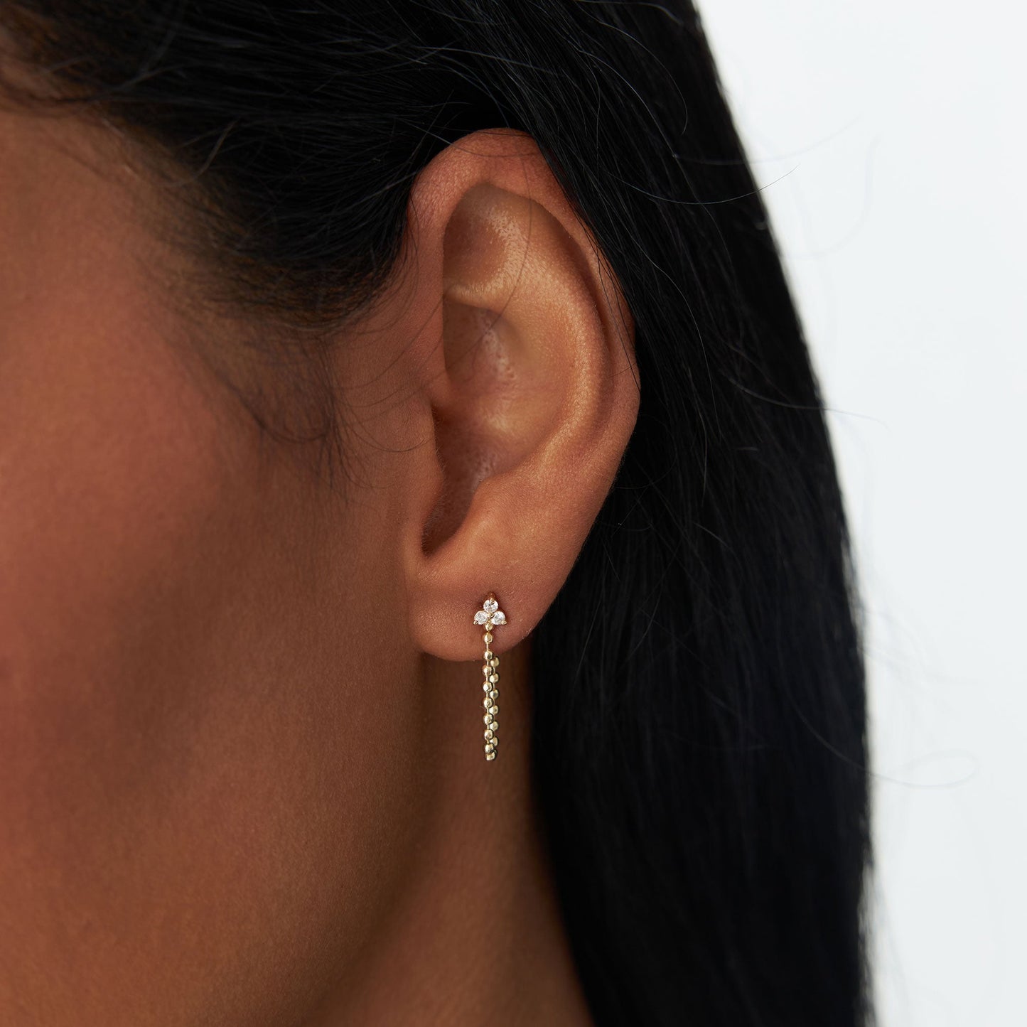 14k Trio Diamond Beaded Dangling Earrings - Geum Jewels