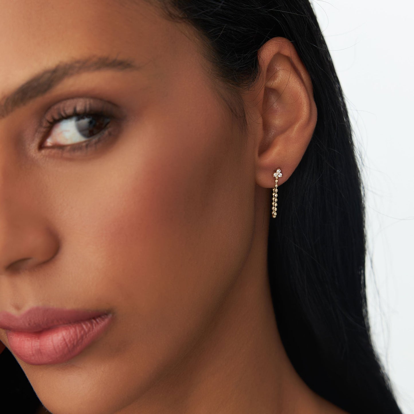 14k Trio Diamond Beaded Dangling Earrings - Geum Jewels