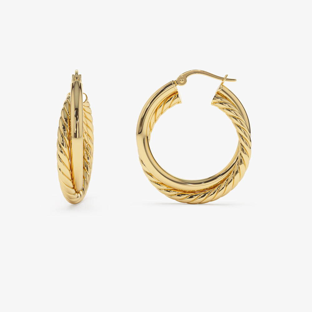 14k Intertwined Gold Hoop Earrings 30MM - Geum Jewels