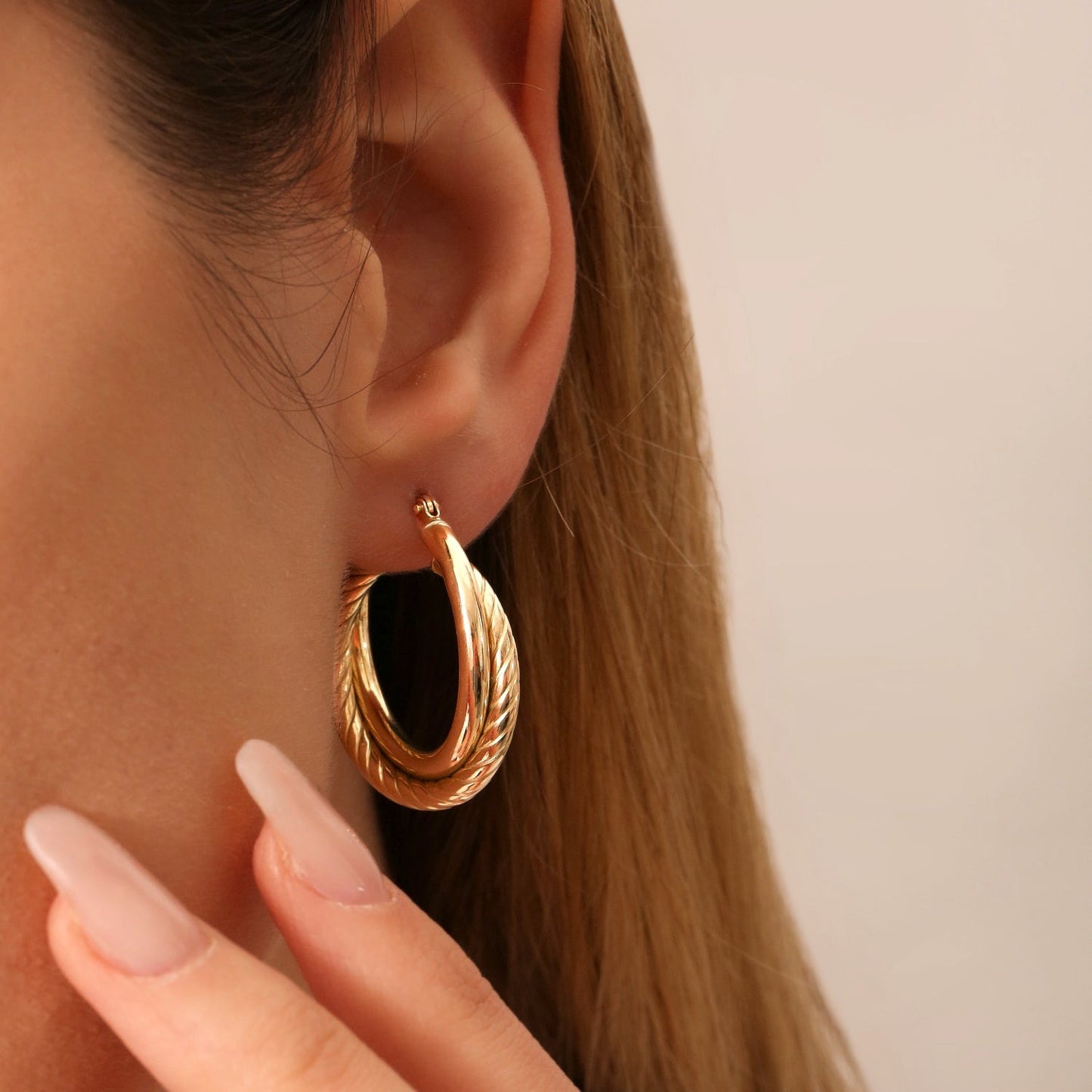 14k Intertwined Gold Hoop Earrings 30MM - Geum Jewels