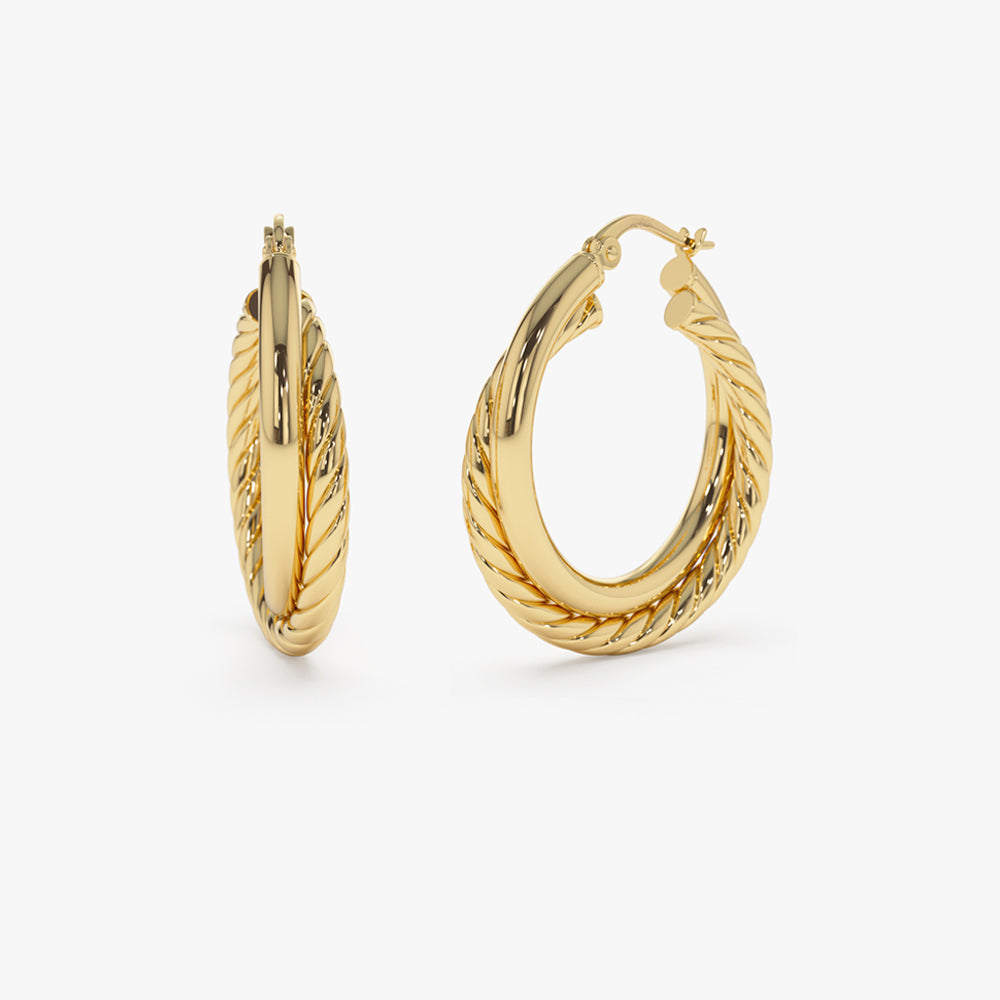 14k Intertwined Gold Hoop Earrings 30MM - Geum Jewels