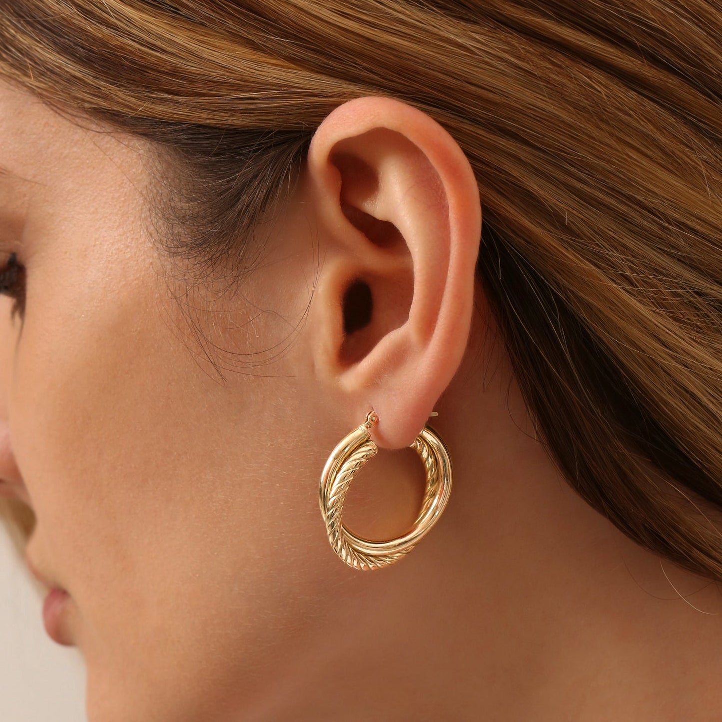 14k Intertwined Gold Hoop Earrings 30MM - Geum Jewels