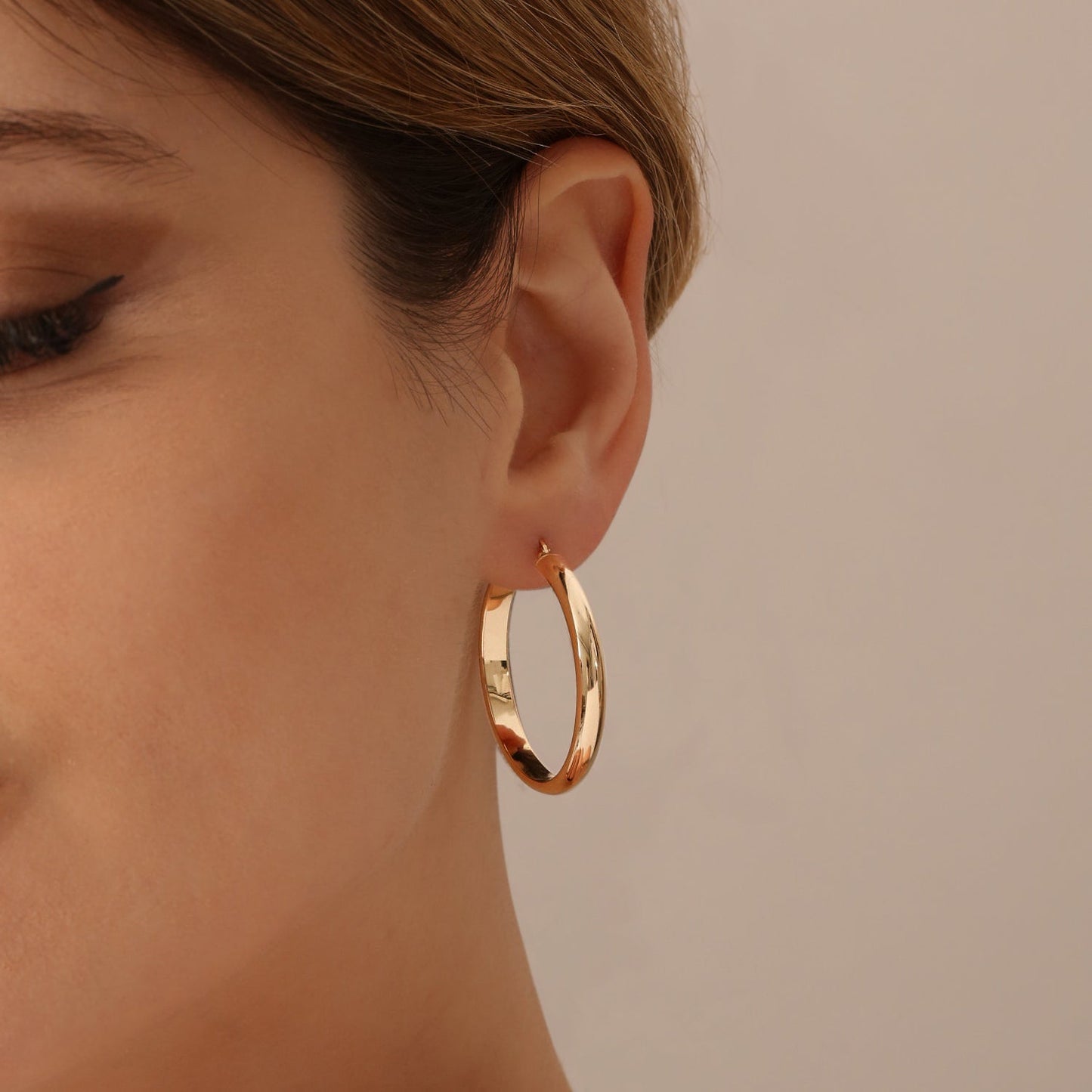 14k Large Gold Hoop Earrings 35MM - Geum Jewels