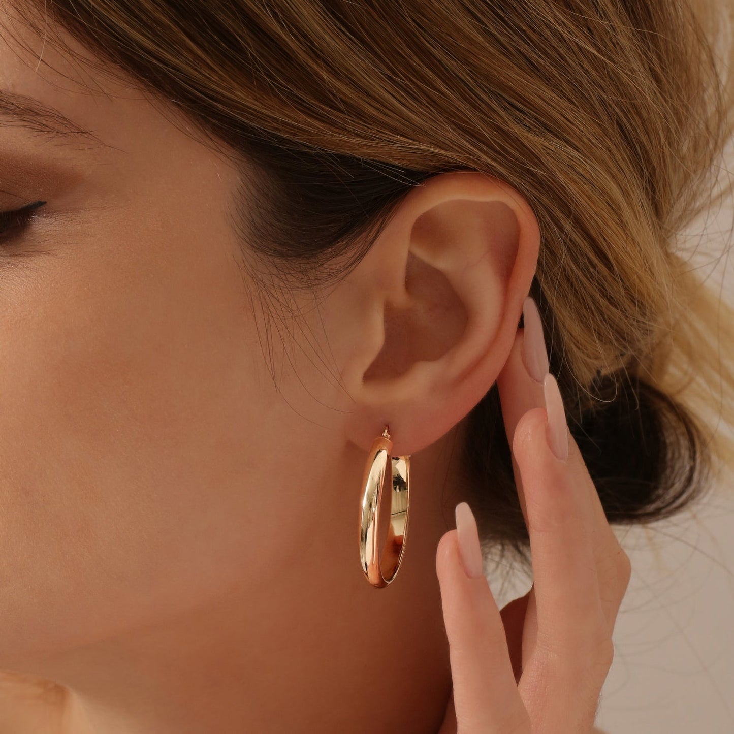 14k Large Gold Hoop Earrings 35MM - Geum Jewels